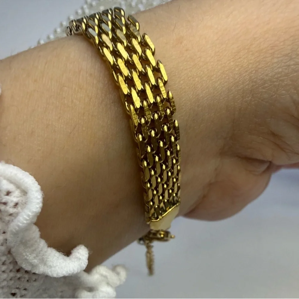 Stainless Steel Gold Plated Chain Bracelet 18K Look Waterproof - Picture 4 of 10